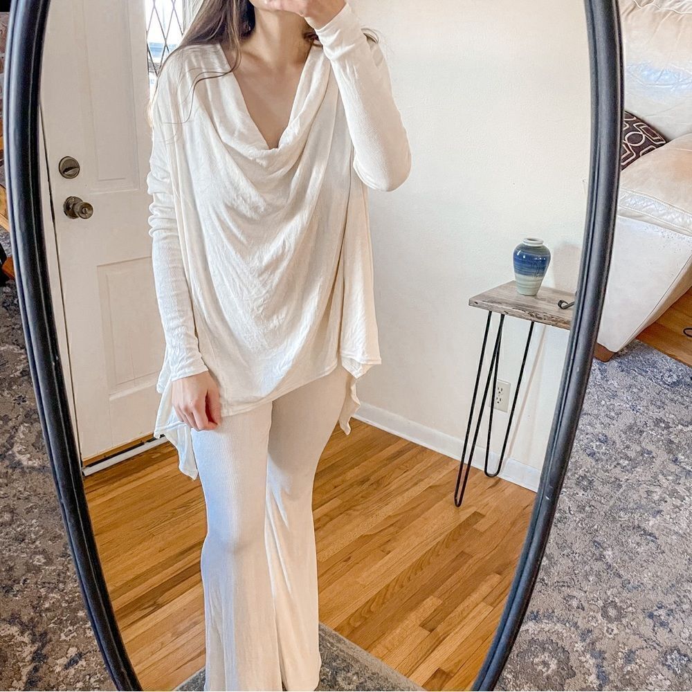 Free People Romy Ribbed Bell Bottom Draped Sweater Set Ivory XS - Picture 13 of 13